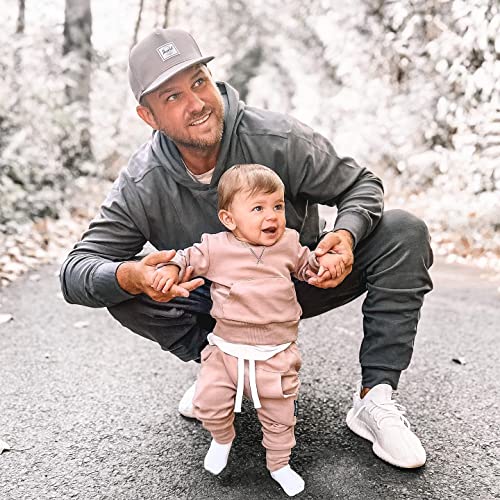 Fall Winter Outfit Infant Baby Boy Girl Solid Color Sweatsuit Crewneck Pocket Sweatshirt Top+Sweatpants Cousin Matching Set (Pink, 12-18 Months) by Wytyjxccyy