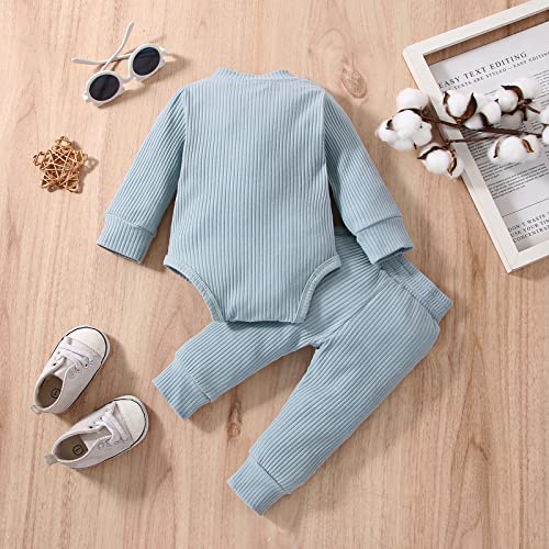 Newborn Baby Boy Clothes Infant Long Sleeve Romper and Pants Set Knitted Cotton Fall Winter Outfits by Vivifayee