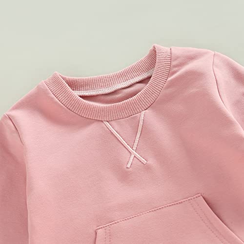 Fall Winter Outfit Infant Baby Boy Girl Solid Color Sweatsuit Crewneck Pocket Sweatshirt Top+Sweatpants Cousin Matching Set (Pink, 12-18 Months) by Wytyjxccyy