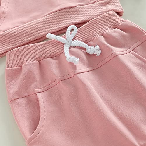 Fall Winter Outfit Infant Baby Boy Girl Solid Color Sweatsuit Crewneck Pocket Sweatshirt Top+Sweatpants Cousin Matching Set (Pink, 12-18 Months) by Wytyjxccyy