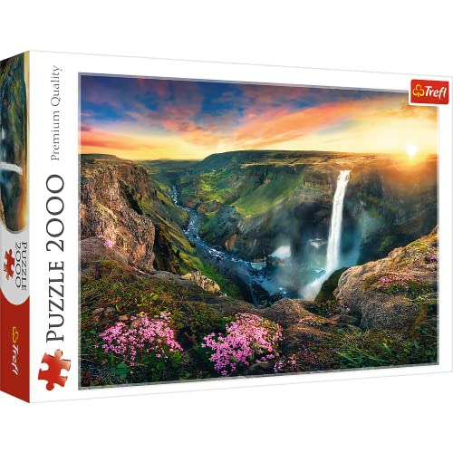 Trefl 2000 Piece Jigsaw Puzzles, HÃ¡ifoss Waterfall, Iceland, Idylic Sunset Landscape Puzzle with Waterfall, Adult Puzzles, 27091 by Trefl