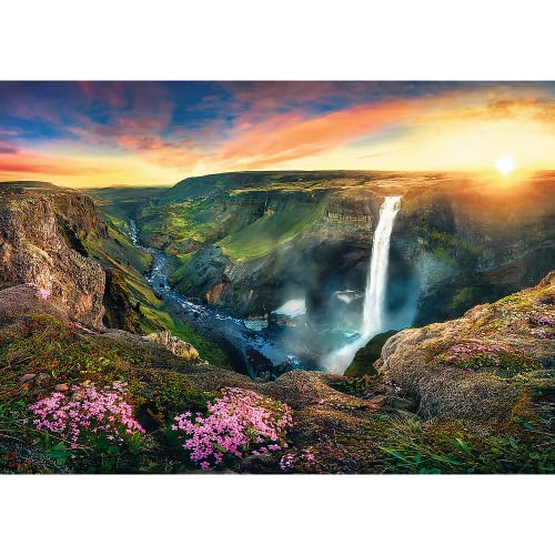 Trefl 2000 Piece Jigsaw Puzzles, HÃ¡ifoss Waterfall, Iceland, Idylic Sunset Landscape Puzzle with Waterfall, Adult Puzzles, 27091 by Trefl