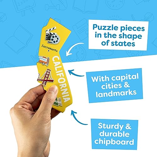 United States Puzzle for Kids - 70 Piece - USA Map Puzzle 50 States with Capitals - Childrens Jigsaw Geography Puzzles for Kids Ages 4-8, 5, 6, 7, 8-10 Year Olds - US Map Puzzle for Kids Learning from Momo & Nashi