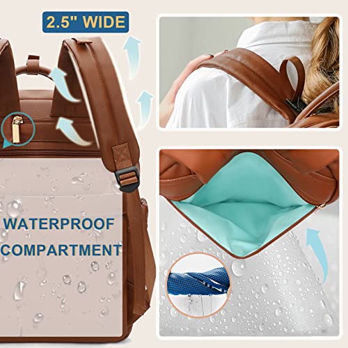 MOMINSIDE Diaper Bag Backpack Leather Backpack with 18 Pockets for Mom Dad, Travel Baby Bag for Boys Girls, Large Wet Pocket, 4 Insulated Pockets, Changing Station, Stroller Straps, Brown by Guanfang