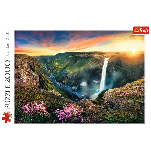 Trefl 2000 Piece Jigsaw Puzzles, HÃ¡ifoss Waterfall, Iceland, Idylic Sunset Landscape Puzzle with Waterfall, Adult Puzzles, 27091 by Trefl