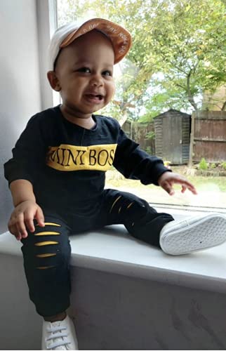 Toddler Infant Baby Boy Clothes Long Sleeve Letter Print Sweatshirt Tops + Pants 2 PCS Sweatsuit Outfit (18-24 Months) Black from 