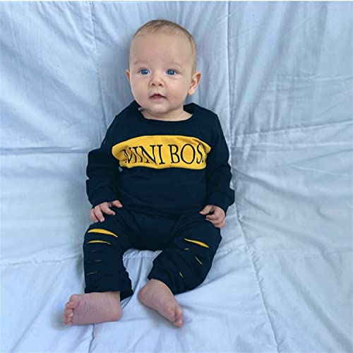 Toddler Infant Baby Boy Clothes Long Sleeve Letter Print Sweatshirt Tops + Pants 2 PCS Sweatsuit Outfit (18-24 Months) Black from 