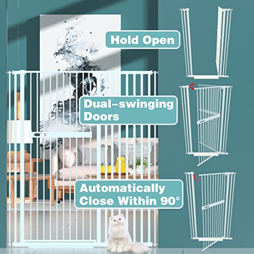 WAOWAO 55.11" Extra Tall Cat Pet Gate Wide Pressure Mounted Walk Through Swing Auto Close Safety White Metal Baby Toddler Kids Child Dog Pet Puppy Cat for Indoor Stairs,Doorways, Kitchen 30.11-66.11" from WAOWAO