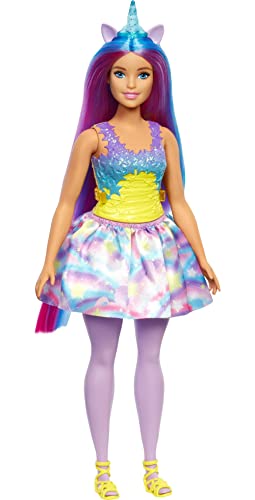 Barbie Dreamtopia Unicorn Doll (Curvy, Blue & Purple Hair), with Skirt, Removable Unicorn Tail & Headband, Toy for Kids Ages 3 Years Old and Up from Mattel