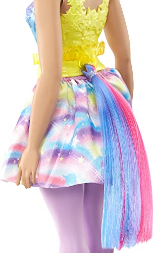 Barbie Dreamtopia Unicorn Doll (Curvy, Blue & Purple Hair), with Skirt, Removable Unicorn Tail & Headband, Toy for Kids Ages 3 Years Old and Up from Mattel