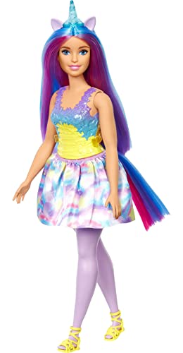 Barbie Dreamtopia Unicorn Doll (Curvy, Blue & Purple Hair), with Skirt, Removable Unicorn Tail & Headband, Toy for Kids Ages 3 Years Old and Up from Mattel
