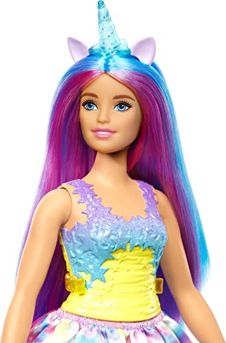 Barbie Dreamtopia Unicorn Doll (Curvy, Blue & Purple Hair), with Skirt, Removable Unicorn Tail & Headband, Toy for Kids Ages 3 Years Old and Up from Mattel