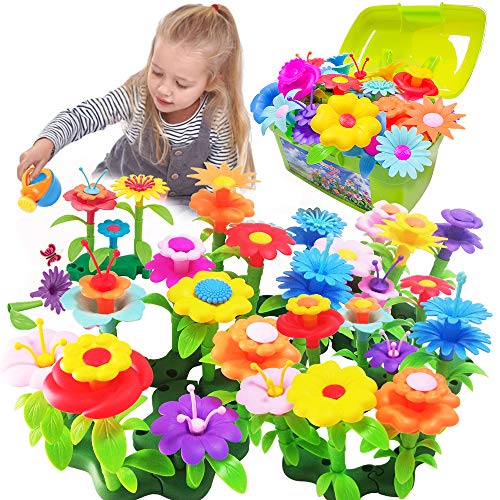 Scientoy Flower Garden Building Toys, Stem Toys Build a Garden for Girls, 130 PCS Flower Pretend Gardening Gift for Kids, Floral Arrangement Playset for Age 3-7 Year Old Child Educational Activity by yixing