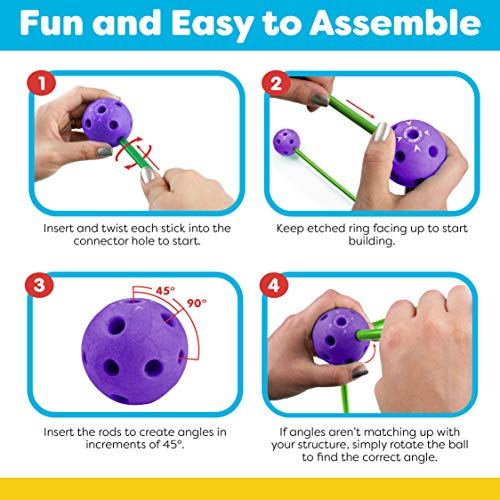 Fun Forts Glow Fort Building Kit for Kids - 81 Pack Glow in the Dark STEM Building Toys Indoor Outdoor Play Tent for Kids Construction Toys with 53 Rods and 28 Spheres by Power Your Fun