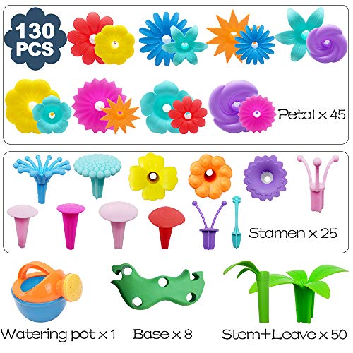 Scientoy Flower Garden Building Toys, Stem Toys Build a Garden for Girls, 130 PCS Flower Pretend Gardening Gift for Kids, Floral Arrangement Playset for Age 3-7 Year Old Child Educational Activity by yixing