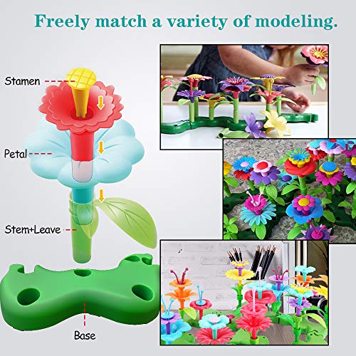 Scientoy Flower Garden Building Toys, Stem Toys Build a Garden for Girls, 130 PCS Flower Pretend Gardening Gift for Kids, Floral Arrangement Playset for Age 3-7 Year Old Child Educational Activity by yixing