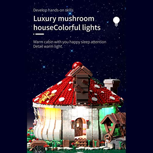PHYNEDI Mushroom House Bricks Model Set with Lights & Figures, DIY Architecture Educational Assembly Small Particle Construction Stem Building Toy Compatible with Lego (2,633 Pieces) by PHYNEDI