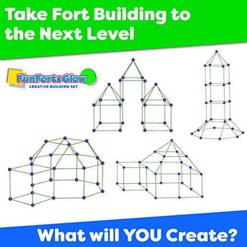 Fun Forts Glow Fort Building Kit for Kids - 81 Pack Glow in the Dark STEM Building Toys Indoor Outdoor Play Tent for Kids Construction Toys with 53 Rods and 28 Spheres by Power Your Fun