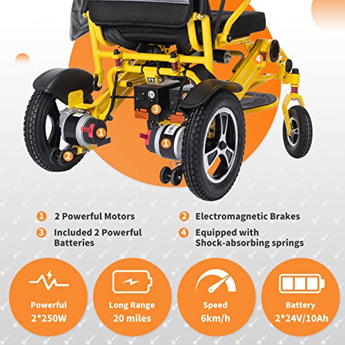 Electric Wheelchairs for Adults, Lightweight Motorized Wheelchair, Used for All Terrain Wheelchair with Dual Batteries and Dual Motor, Auto-Adjusting Backrest Wheelchair with 4 Shock Absorbers (Y) from PIPLEO