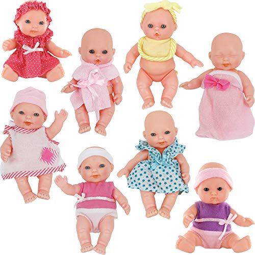 Click N' Play Set of 8 Mini 5â Baby Girl Dolls from Click N' Play