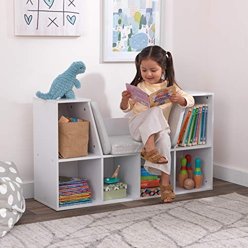 KidKraft Wooden Bookcase with Reading Nook, Storage and Gray Cushion, White ,Gift for Ages 3-8 by KidKraft