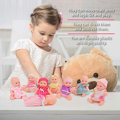 Click N' Play Set of 8 Mini 5â Baby Girl Dolls from Click N' Play