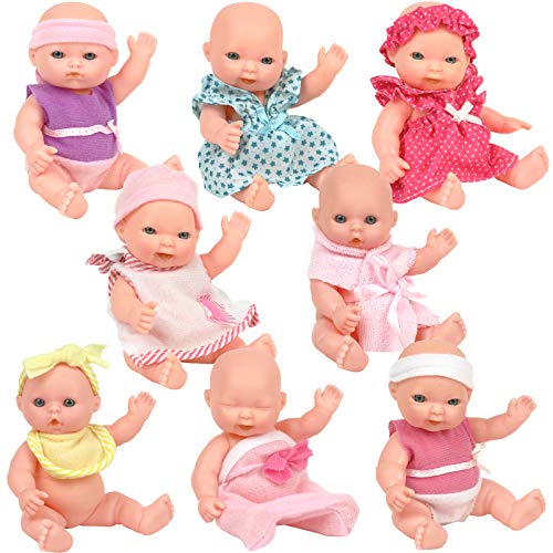 Click N' Play Set of 8 Mini 5â Baby Girl Dolls from Click N' Play