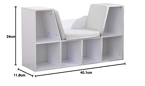 KidKraft Wooden Bookcase with Reading Nook, Storage and Gray Cushion, White ,Gift for Ages 3-8 by KidKraft