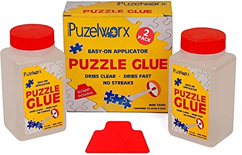PuzzleWorx Easy-On Applicator Puzzle Glue, Pack of 2, Non Toxic Clear Glue for 1000 Piece Puzzles 4.2 oz Each Bottle (Total 8.4) from PuzzleWorx
