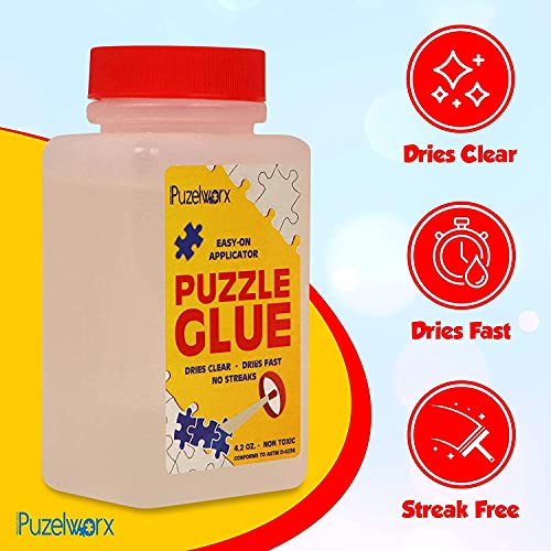 PuzzleWorx Easy-On Applicator Puzzle Glue, Pack of 2, Non Toxic Clear Glue for 1000 Piece Puzzles 4.2 oz Each Bottle (Total 8.4) from PuzzleWorx