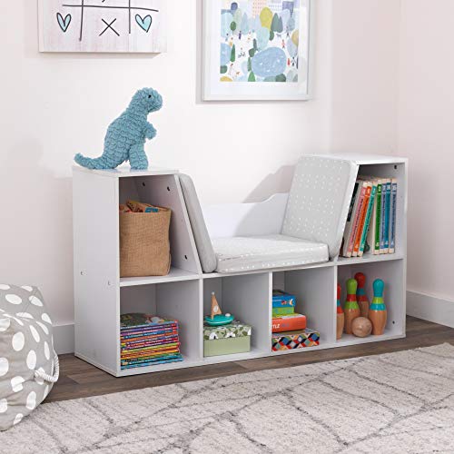 KidKraft Wooden Bookcase with Reading Nook, Storage and Gray Cushion, White ,Gift for Ages 3-8 by KidKraft