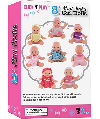 Click N' Play Set of 8 Mini 5â Baby Girl Dolls from Click N' Play