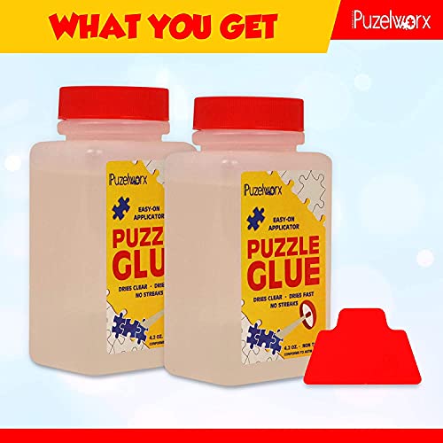 PuzzleWorx Easy-On Applicator Puzzle Glue, Pack of 2, Non Toxic Clear Glue for 1000 Piece Puzzles 4.2 oz Each Bottle (Total 8.4) from PuzzleWorx