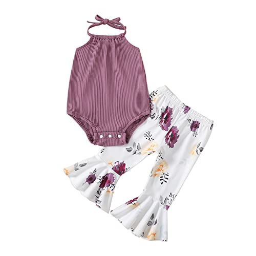 ADXSUN Newborn Baby Girl Summer Clothes Ribbed Romper+Striped/Floral/Cow Flared Pants Infant Outifts 0-18 Months from ADXSUN