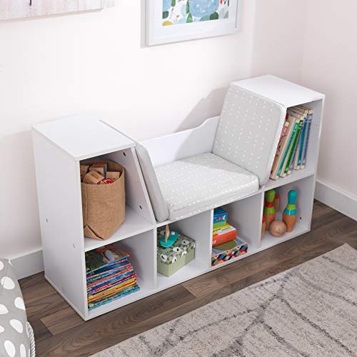 KidKraft Wooden Bookcase with Reading Nook, Storage and Gray Cushion, White ,Gift for Ages 3-8 by KidKraft
