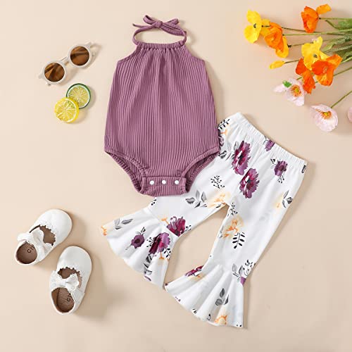 ADXSUN Newborn Baby Girl Summer Clothes Ribbed Romper+Striped/Floral/Cow Flared Pants Infant Outifts 0-18 Months from ADXSUN