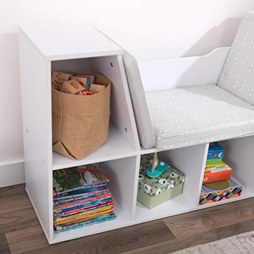 KidKraft Wooden Bookcase with Reading Nook, Storage and Gray Cushion, White ,Gift for Ages 3-8 by KidKraft
