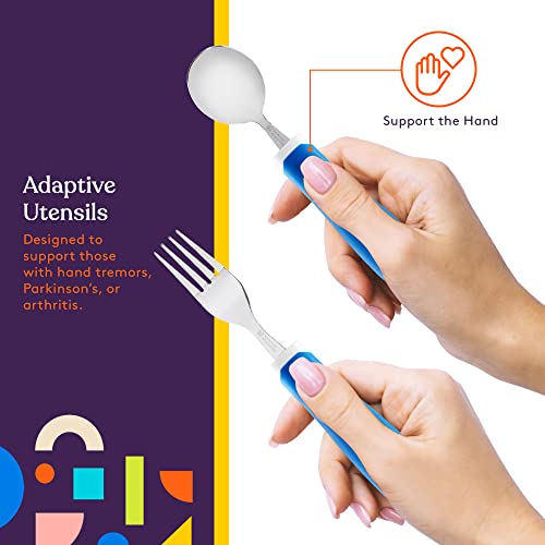 Special Supplies Adaptive Utensils 5-Piece Set Non-Weighted, Non-Slip Handles for Hand Tremors, Arthritis, Parkinsonâs or Elderly Use - Stainless Steel Knife, Rocker Knife, Fork, Spoons - Blue by Special Supplies