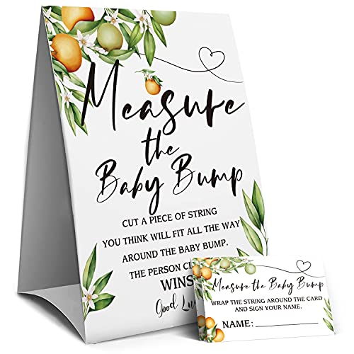 Measure Mommy's Belly Sign, Baby Shower Sign, Measure the Baby Bump How Big is Moms Belly -1 Sign and 50 Guessing Cards(3A) from 