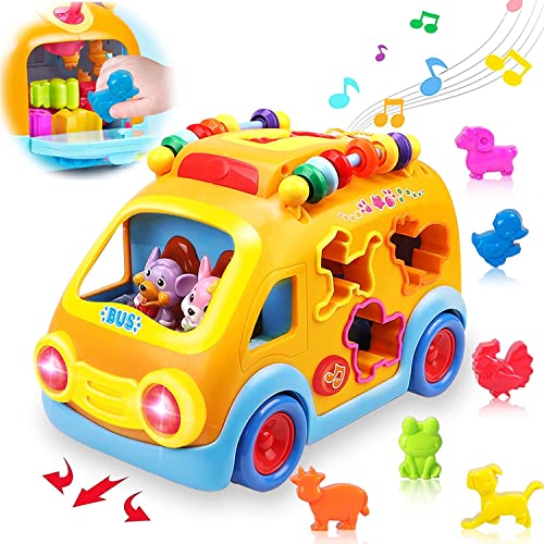 DUMMA Baby Toys 12-18 Months Music Bus Toddlers Kids Educational Toys for 1 2 3 Year Old Boys Girls Birthday Animal Sounds/ Puzzles/Light Toys for Age 2-4 ,Universal Moving Toys for Age 1-3 by DUMMA