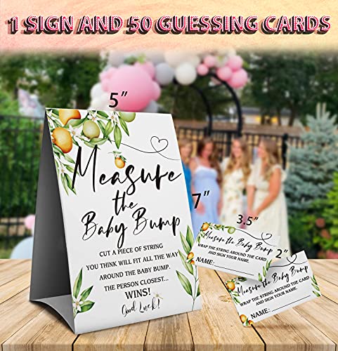 Measure Mommy's Belly Sign, Baby Shower Sign, Measure the Baby Bump How Big is Moms Belly -1 Sign and 50 Guessing Cards(3A) from 