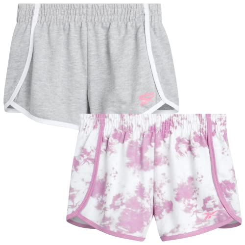 Reebok Girls' Active Shorts - 2 Pack Lightweight Athletic Gym Dolphin Running Shorts (7-12), Size L(12), Orchid Dye/Grey by 