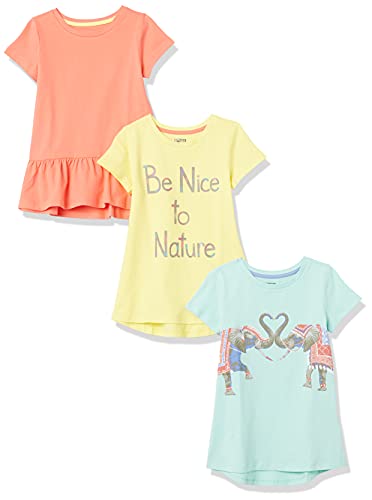 Spotted Zebra Girls' Short-Sleeve Tunic T-Shirts, Pack of 3, Light Orange/Light Yellow/Light Green, Elephants, Medium from FR Apparel Trading DMCC