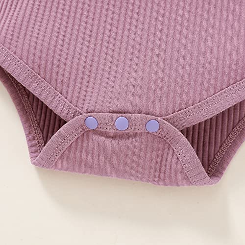 Baby Girl Clothes Infant Summer Outfits Set Ruffle Sleeve Romper and Floral Shorts with Headband (Sleeveless Purple, 90, 12_months) from 