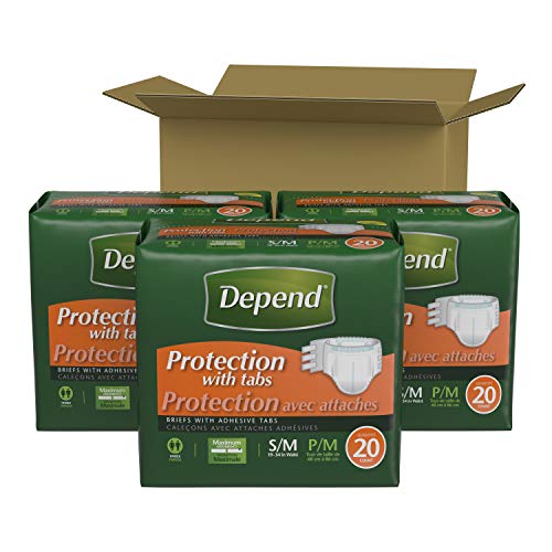 Depend Incontinence Protection with Tabs, Maximum Absorbency, S/M, 60 Count (3 Packs of 20) (Packaging May Vary) from Kimberly-Clark Corp.