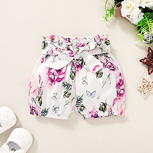 Baby Girl Clothes Infant Summer Outfits Set Ruffle Sleeve Romper and Floral Shorts with Headband (Sleeveless Purple, 90, 12_months) from 