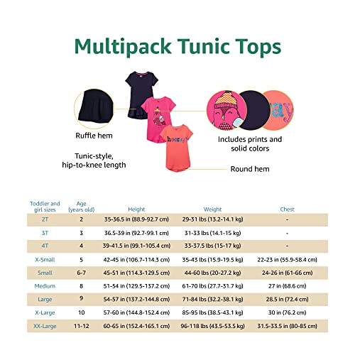 Spotted Zebra Girls' Short-Sleeve Tunic T-Shirts, Pack of 3, Light Orange/Light Yellow/Light Green, Elephants, Medium from FR Apparel Trading DMCC