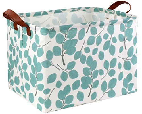 HIYAGON Kids Storage Basket,Baby Toys Storage Bin Organizer Boxes Gift Basket Empty for Room Decor,Rectangular Green Basket for Books(Eucalyptus leaves) by HIYAGON