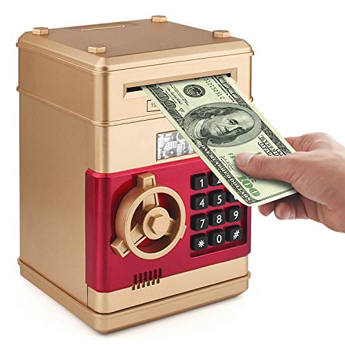 Setibre Piggy Bank, Electronic ATM Password Cash Coin Can Auto Scroll Paper Money Saving Box Toy Gift for Kids (Gold) by Setibre