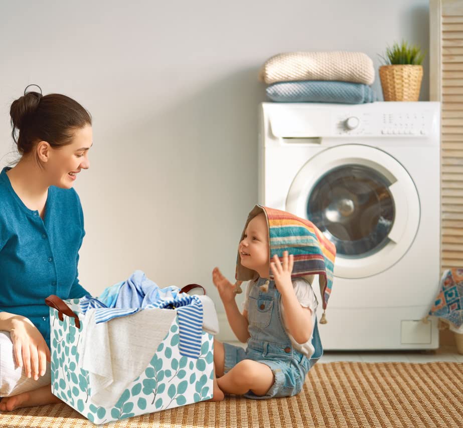 HIYAGON Kids Storage Basket,Baby Toys Storage Bin Organizer Boxes Gift Basket Empty for Room Decor,Rectangular Green Basket for Books(Eucalyptus leaves) by HIYAGON